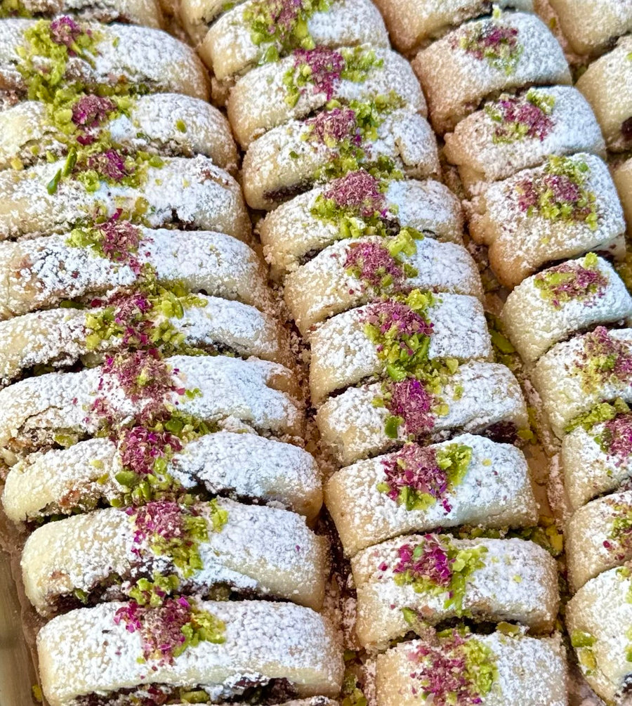 Maison Amoné rose and date shortbread with pistachio and rose petals